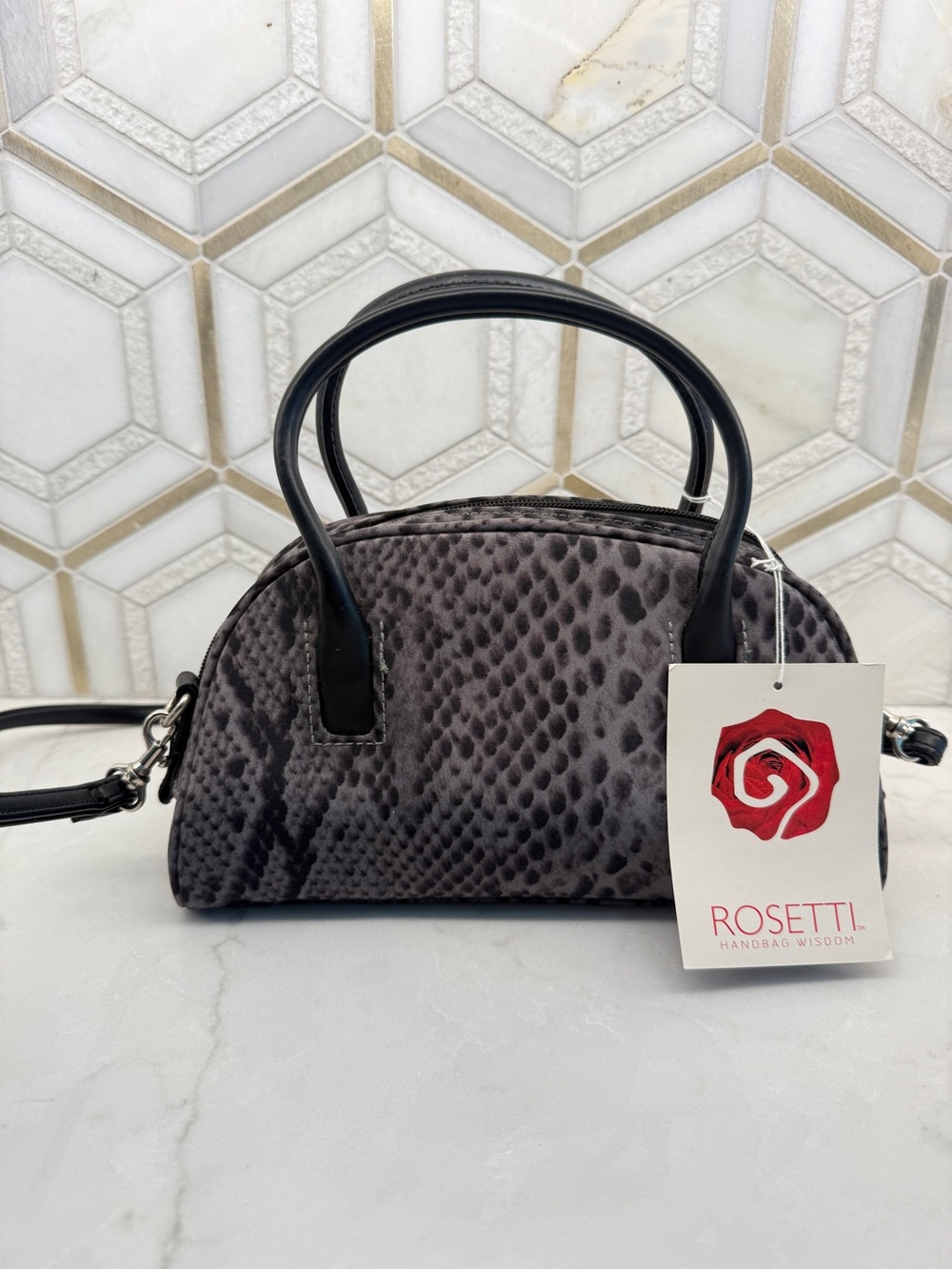 VINTAGE 90s Y2K ROSETTI SNAKSKIN MINI BOWLER BAG DEADSTOCK 2000s